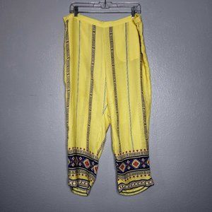 Soft Surroundings Womens Petite Large PL Yellow Sheer Geometric Crop Pants Wide